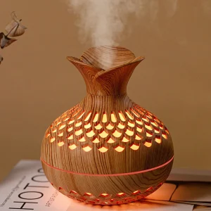 Wood Grain Flower Aromatherapy Diffuser USB Rechargeable with Colorful Night Light